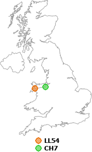 map showing distance between LL54 and CH7