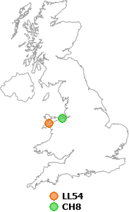map showing distance between LL54 and CH8