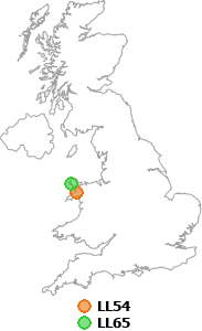 map showing distance between LL54 and LL65