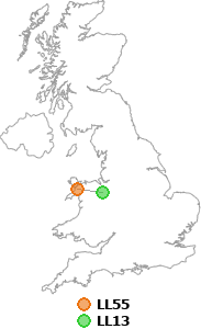 map showing distance between LL55 and LL13