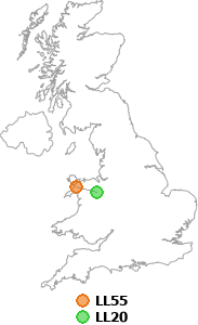 map showing distance between LL55 and LL20