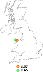 map showing distance between LL57 and LL65