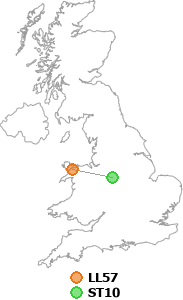 map showing distance between LL57 and ST10