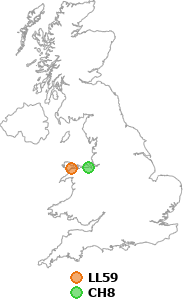 map showing distance between LL59 and CH8