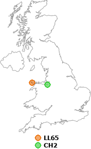 map showing distance between LL65 and CH2