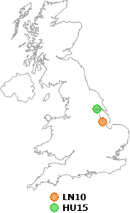 map showing distance between LN10 and HU15