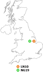 map showing distance between LN10 and NG19