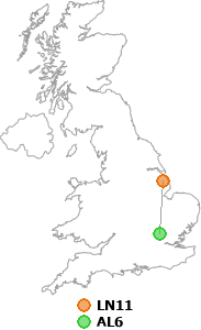 map showing distance between LN11 and AL6