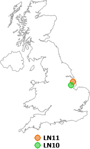 map showing distance between LN11 and LN10