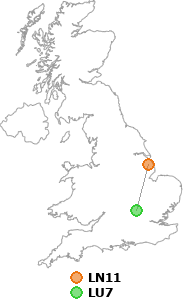 map showing distance between LN11 and LU7
