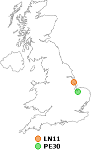 map showing distance between LN11 and PE30