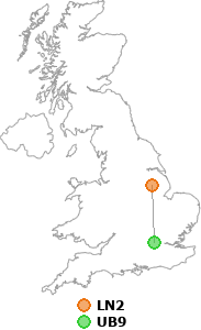 map showing distance between LN2 and UB9