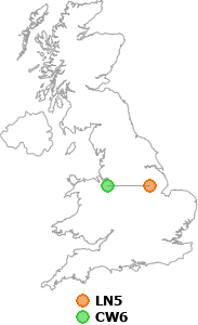 map showing distance between LN5 and CW6