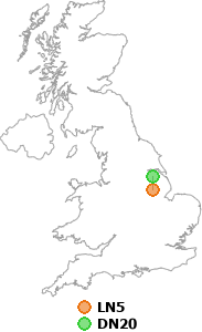 map showing distance between LN5 and DN20