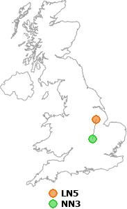 map showing distance between LN5 and NN3