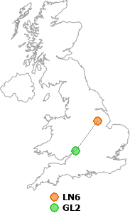 map showing distance between LN6 and GL2