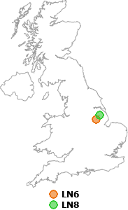 map showing distance between LN6 and LN8