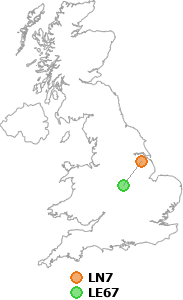 map showing distance between LN7 and LE67
