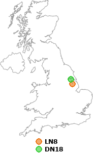 map showing distance between LN8 and DN18