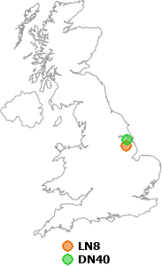 map showing distance between LN8 and DN40