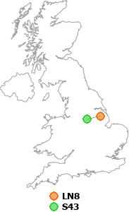map showing distance between LN8 and S43