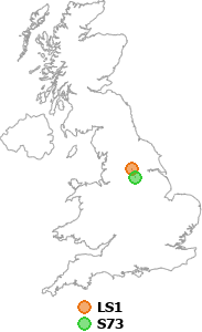 map showing distance between LS1 and S73