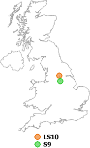 map showing distance between LS10 and S9