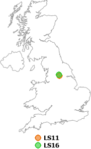 map showing distance between LS11 and LS16
