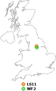 map showing distance between LS11 and WF2