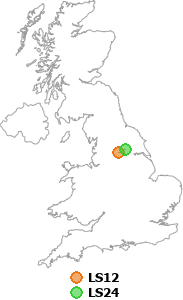 map showing distance between LS12 and LS24