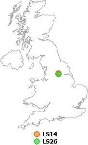 map showing distance between LS14 and LS26