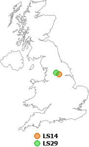 map showing distance between LS14 and LS29