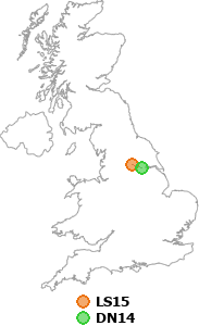 map showing distance between LS15 and DN14
