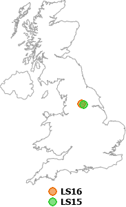 map showing distance between LS16 and LS15