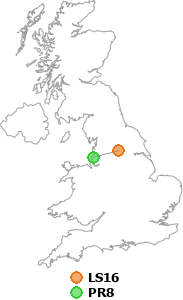 map showing distance between LS16 and PR8