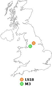 map showing distance between LS18 and M3