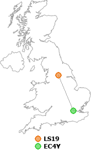 map showing distance between LS19 and EC4Y