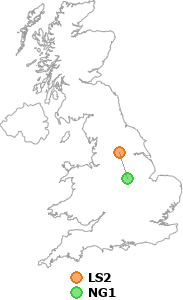 map showing distance between LS2 and NG1