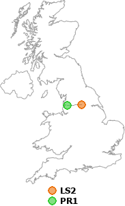 map showing distance between LS2 and PR1