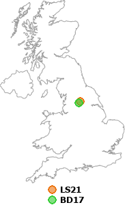 map showing distance between LS21 and BD17