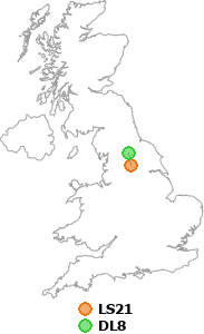 map showing distance between LS21 and DL8