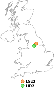 map showing distance between LS22 and HD2