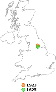 map showing distance between LS23 and LS25