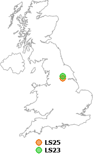 map showing distance between LS25 and LS23