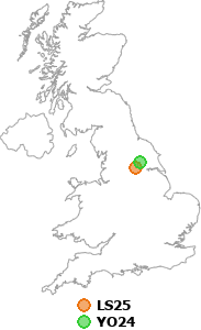 map showing distance between LS25 and YO24