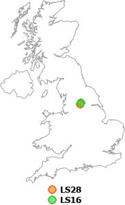 map showing distance between LS28 and LS16