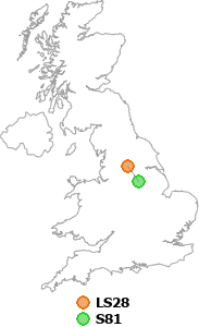 map showing distance between LS28 and S81