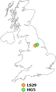 map showing distance between LS29 and HG5