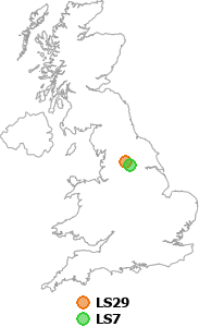 map showing distance between LS29 and LS7