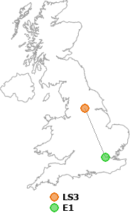 map showing distance between LS3 and E1